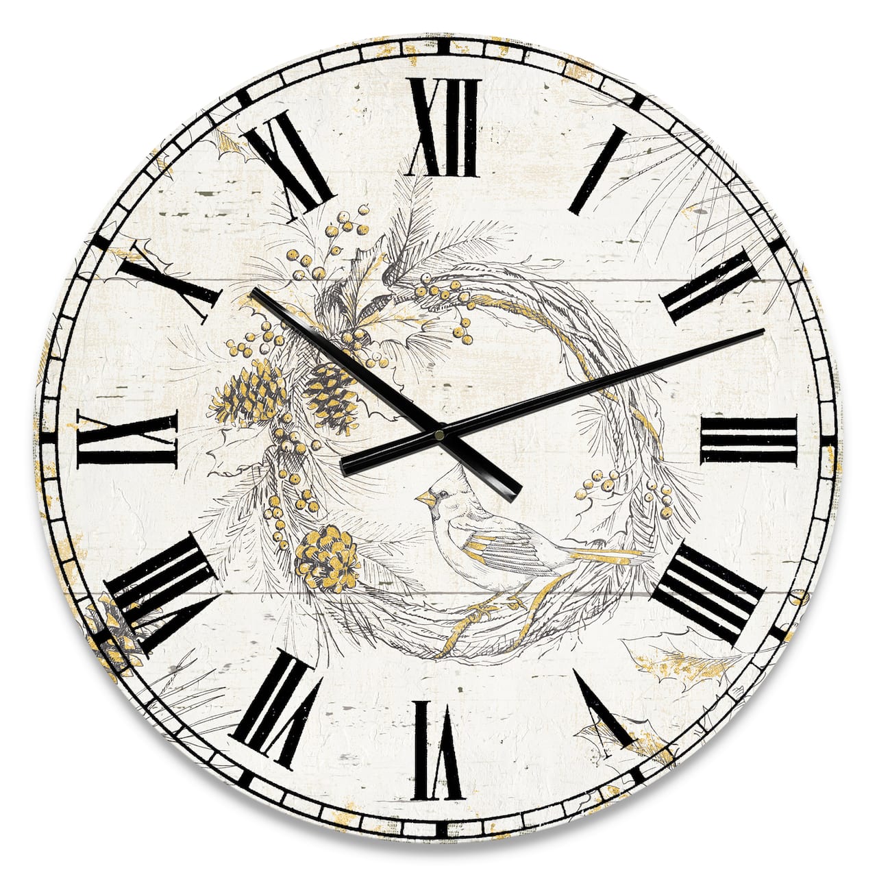 Designart 'Gold Beautiful Cardinals Traditional Wall Clock
